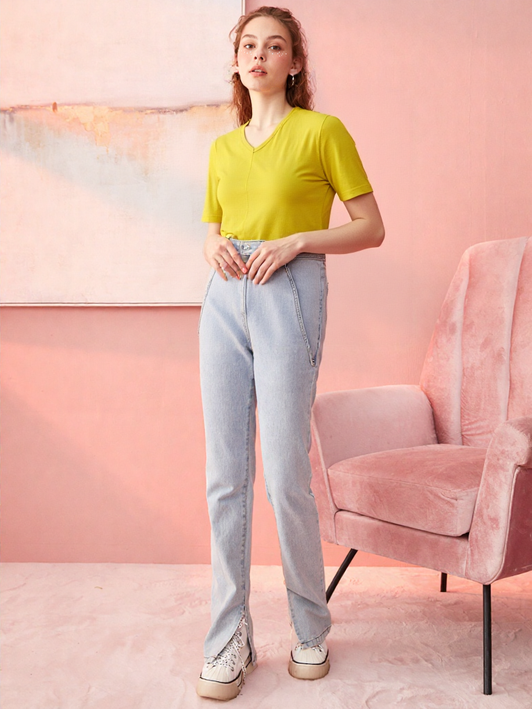 Yellow V-Neck Cotton Rich T-Shirt – Soft & Breathable Everyday Wear