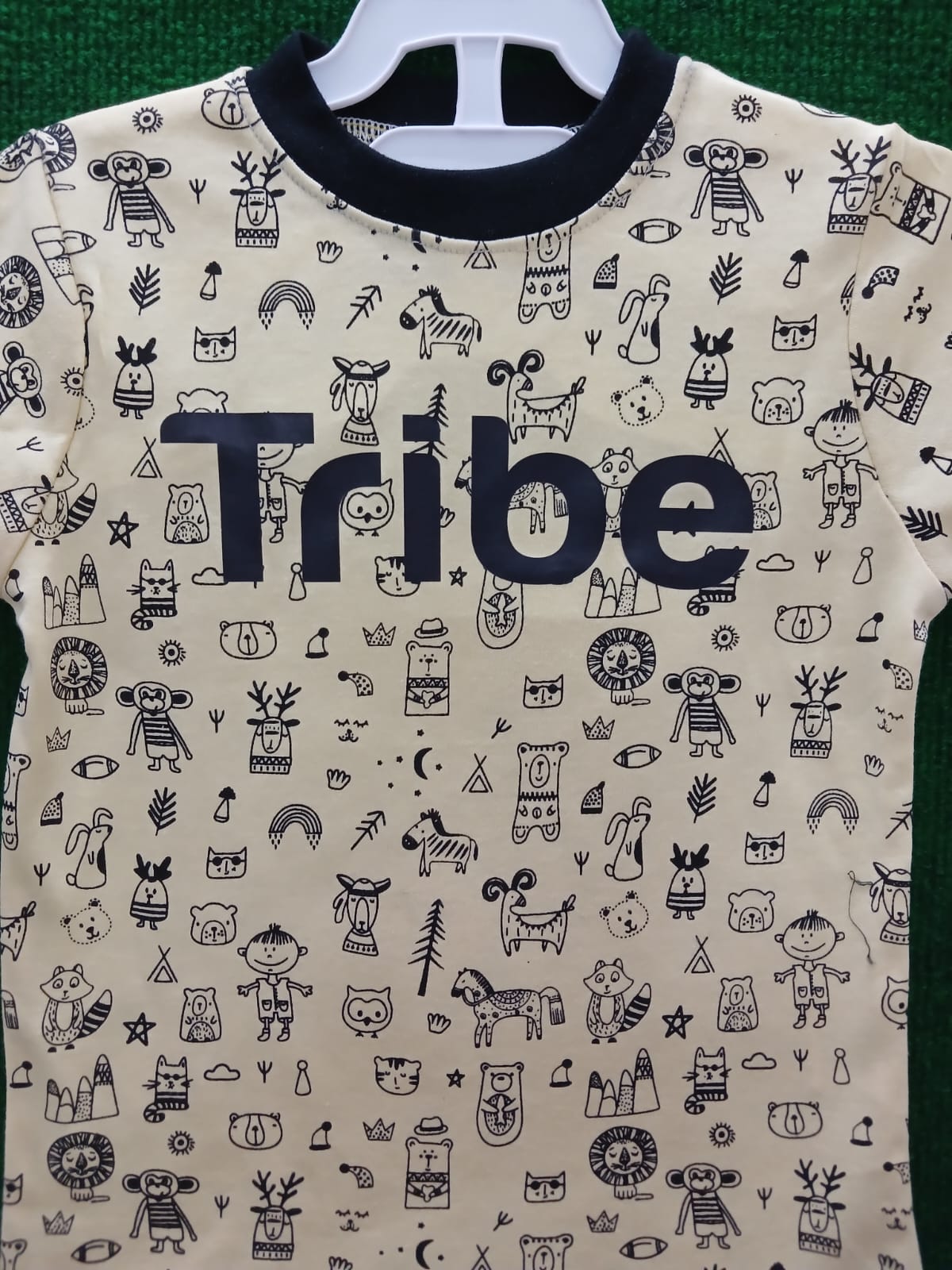Kids Tribe Printed Cotton T-Shirt With Black Short – Short Sleeve Cartoon Pattern Tee