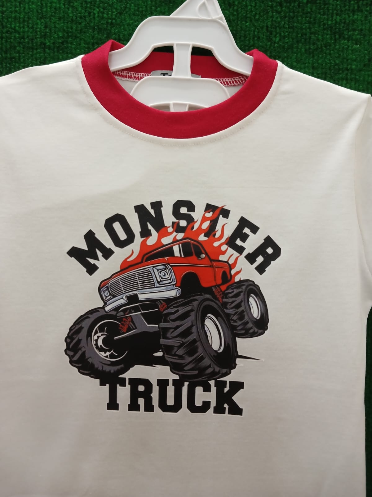Cotton T-Shirt – Short Sleeve White Monster Truck Print
