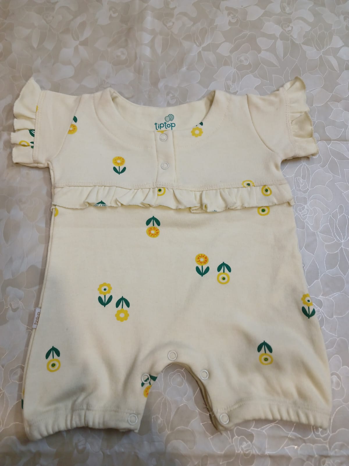 "Floral Print" Light weight Fleece Romper – Short Sleeve Infant Bodysuit