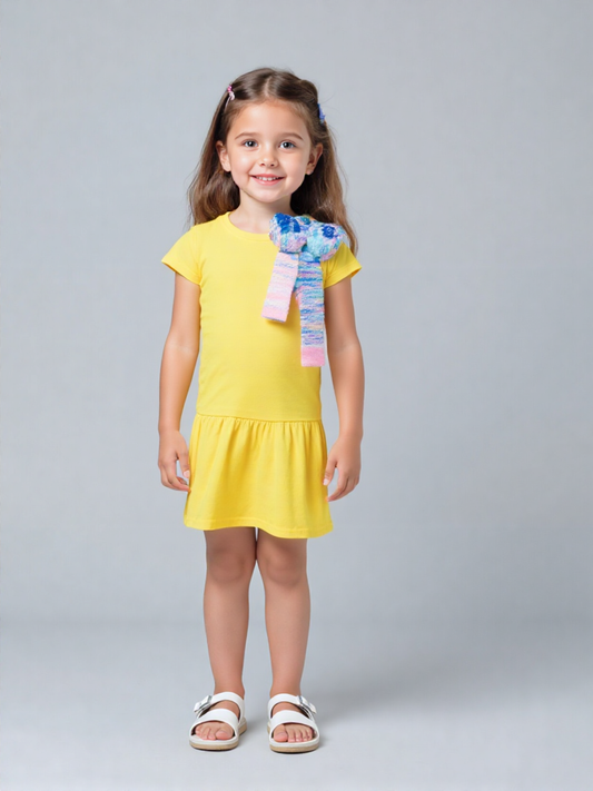 Kids Yellow  Plain Cotton Jersey Frock 👧 – Soft, Summer-Ready & Playful (Limited Stock!)