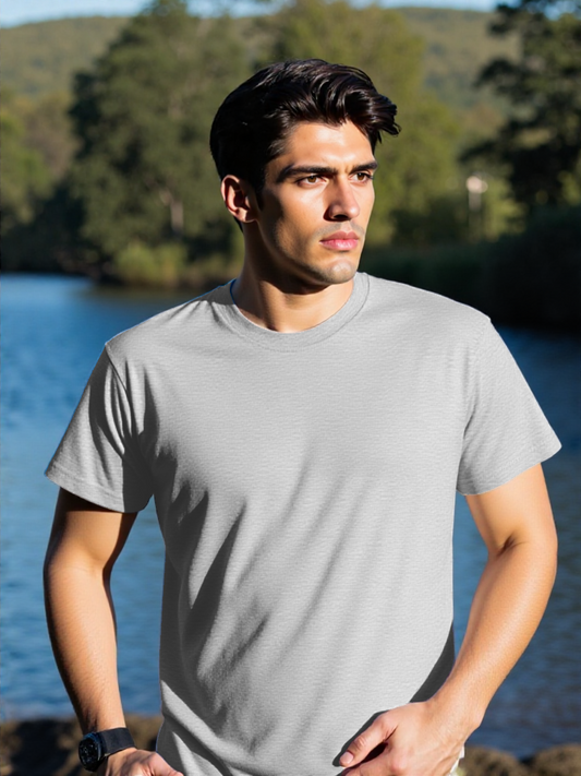 Heather Grey Rich Cotton T-Shirt for Men