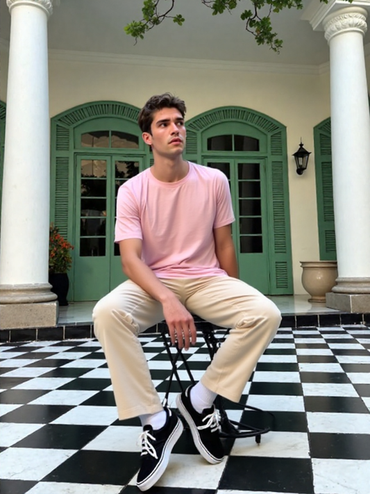 Light Pink Cotton Rich Men’s T-Shirt – Soft & Stylish Everyday Wear