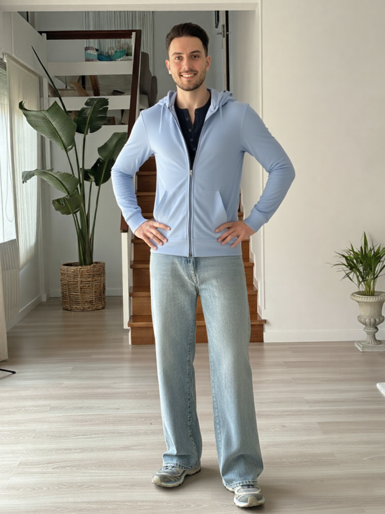 Light Blue Zip-Up Hoodie Men– Everyday Comfort & Style