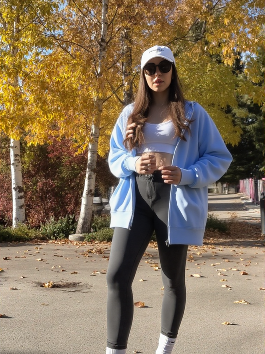 Light Blue Zip-Up Hoodie women – Everyday Comfort & Style