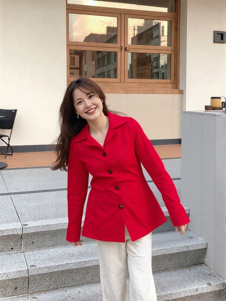 Women’s Winter Fleece Button-Up Long Coat – Red