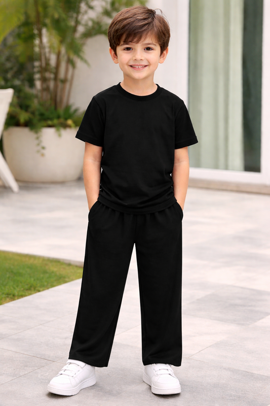 Children Black Cotton T-Shirt with Black Cotton Trouser– Kids Summer Set
