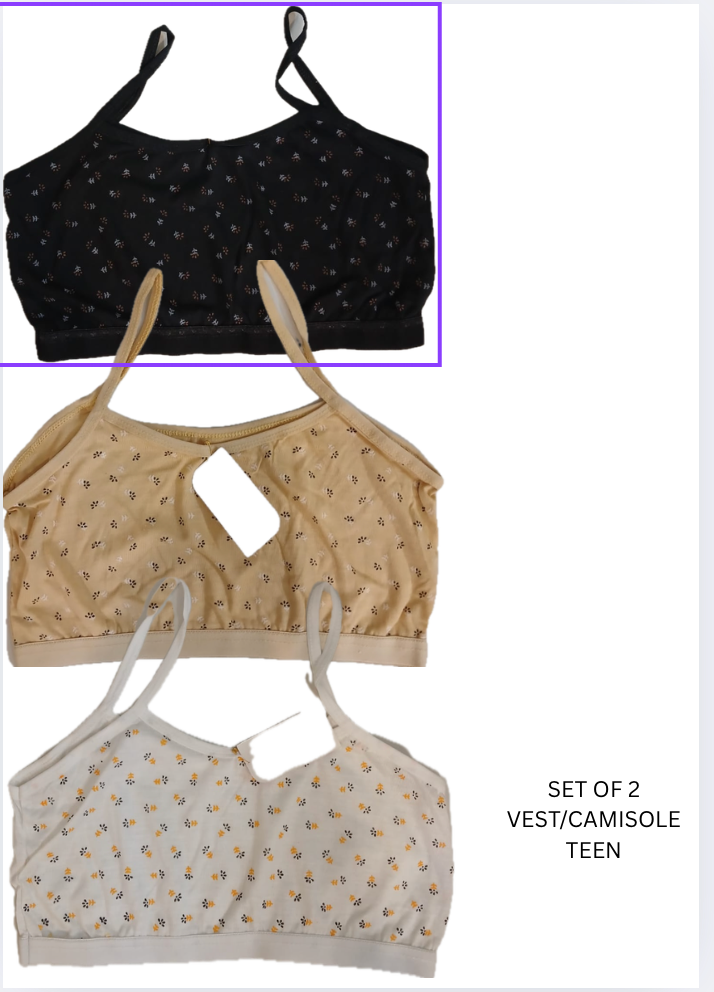 Teen Girls Strips Camisole / Vest (Half) – Cotton | Set of 2