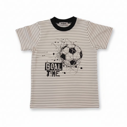 Striped Cotton T-Shirt – Short Sleeve Sports Print Tee Black and White