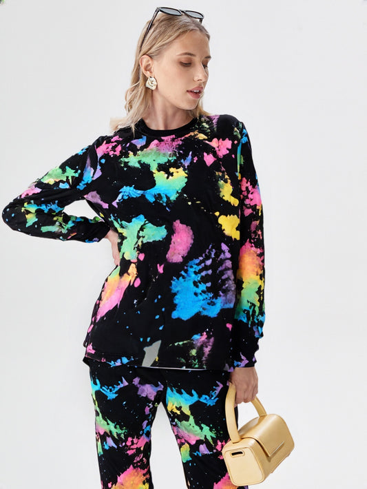 Tie-Dye Printed Fleece Fabric Ladies Suit (Cozy Wear)