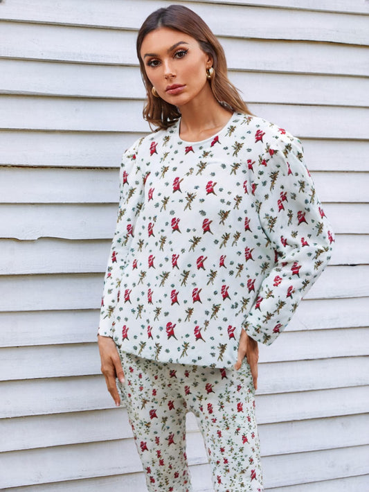 White Printed Fleece Fabric Ladies Suit (Cozy Wear)