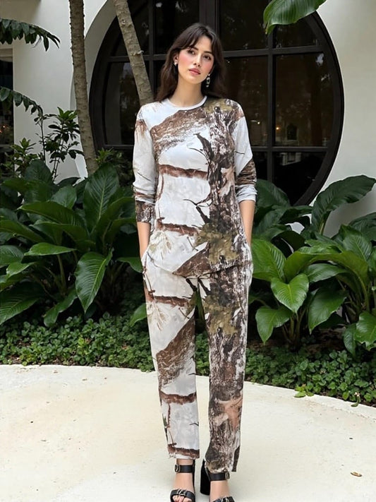 White Jungle Printed Fleece Fabric Ladies Suit (Cozy Wear)
