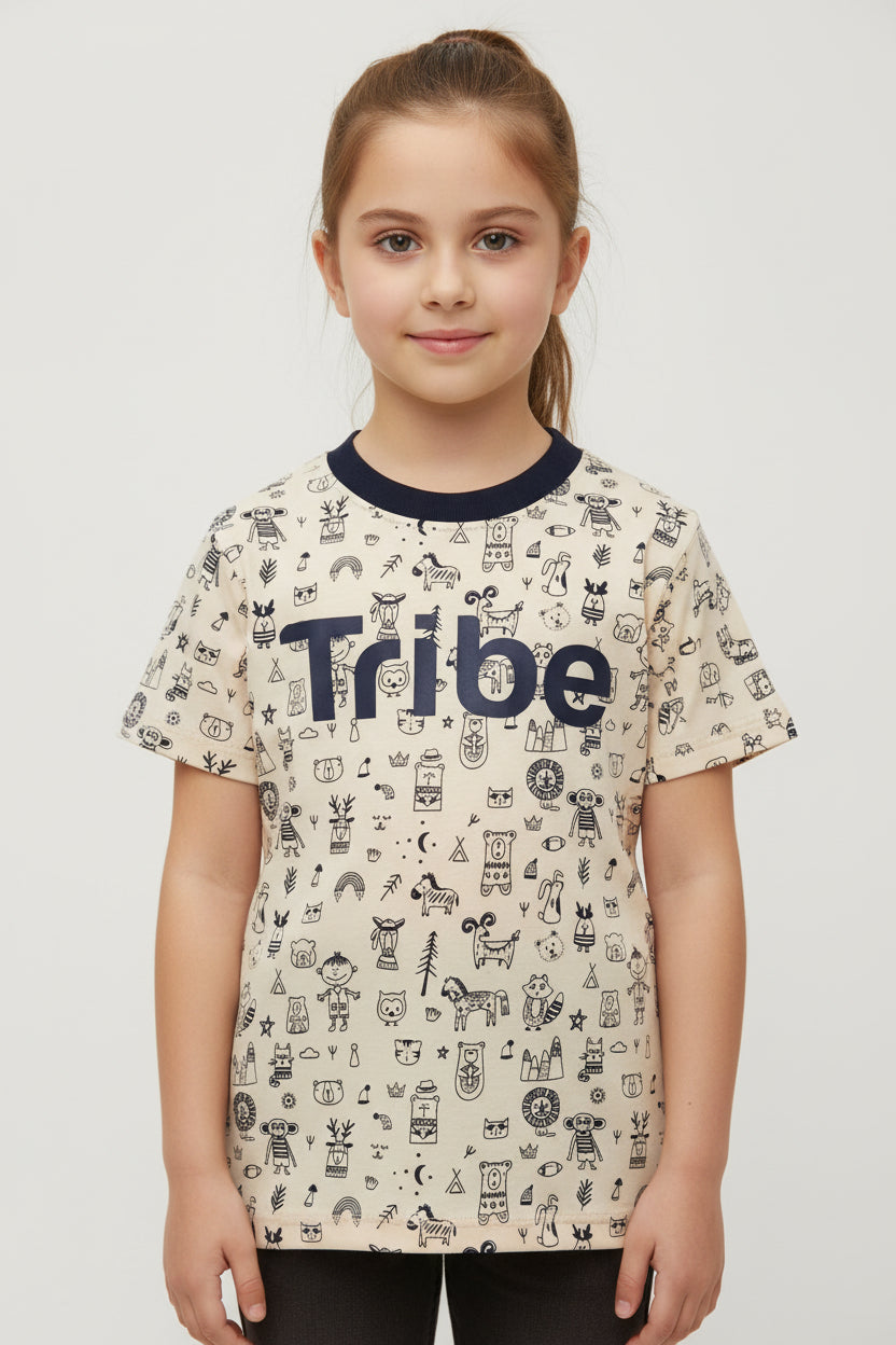Kids Tribe Printed Cotton T-Shirt – Short Sleeve Cartoon Pattern Tee (unisex)