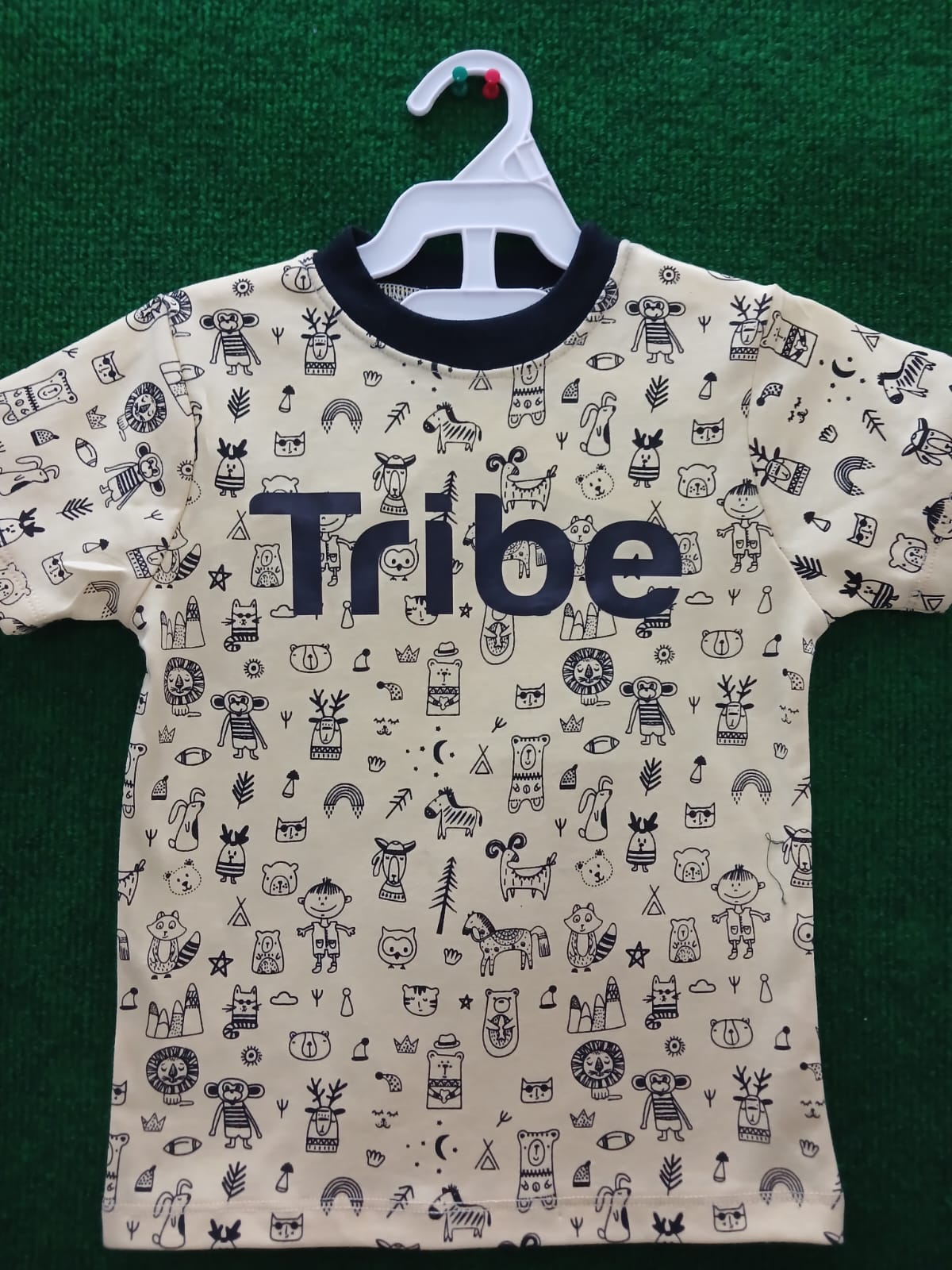 Kids Tribe Printed Cotton T-Shirt With Black Short – Short Sleeve Cartoon Pattern Tee