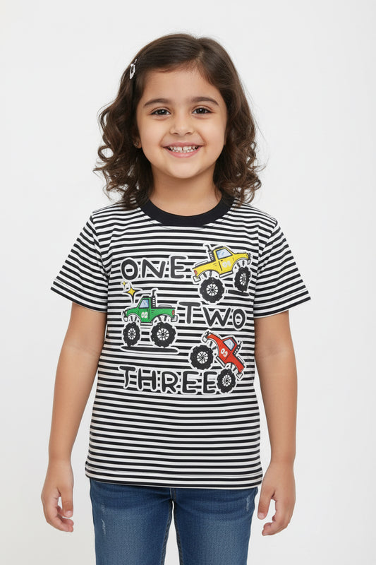 Black and White Striped Cotton T-Shirt – Short Sleeve Yarn Dyed Stretchable Jersy Unisex