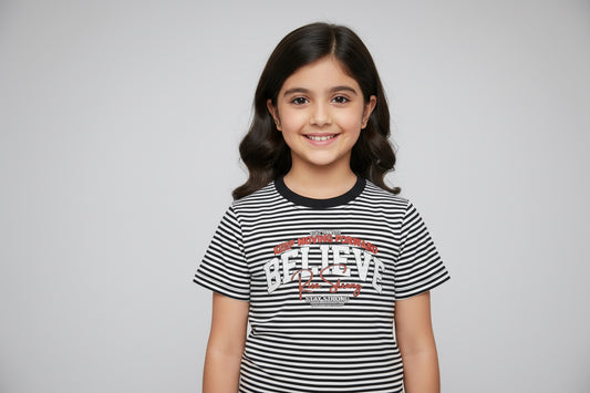 Black and White Striped Cotton T-Shirt – Short Sleeve Yarn Dyed Stretchable Jersy Unisex