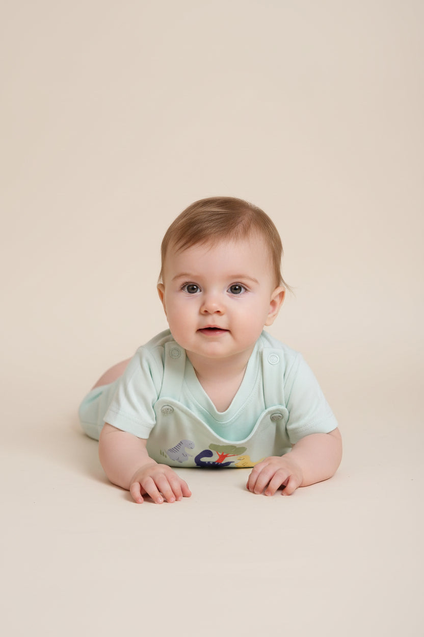 Toddler Cotton Dungaree Romper Set with T-Shirt –Dino