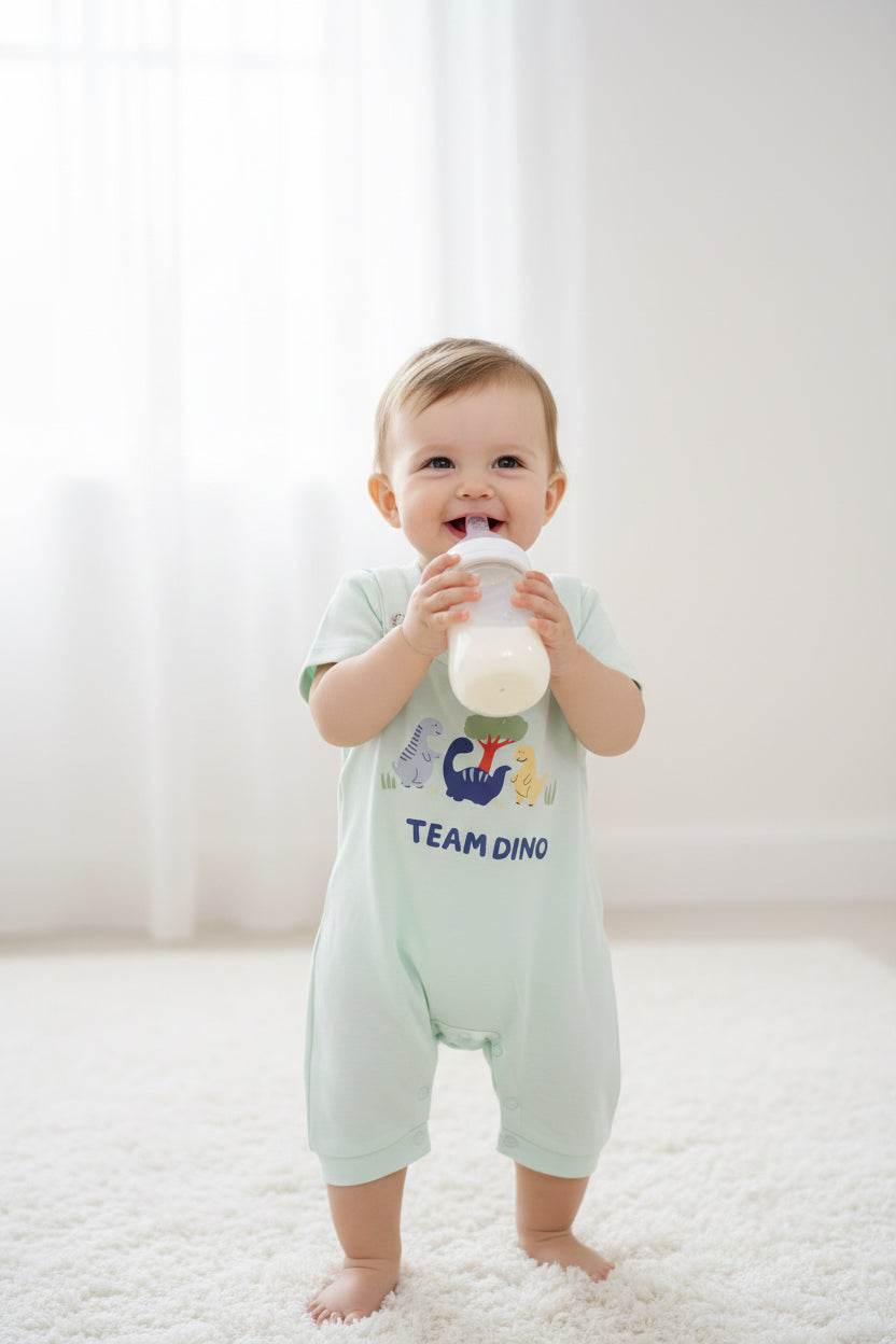 Toddler Cotton Dungaree Romper Set with T-Shirt –Dino