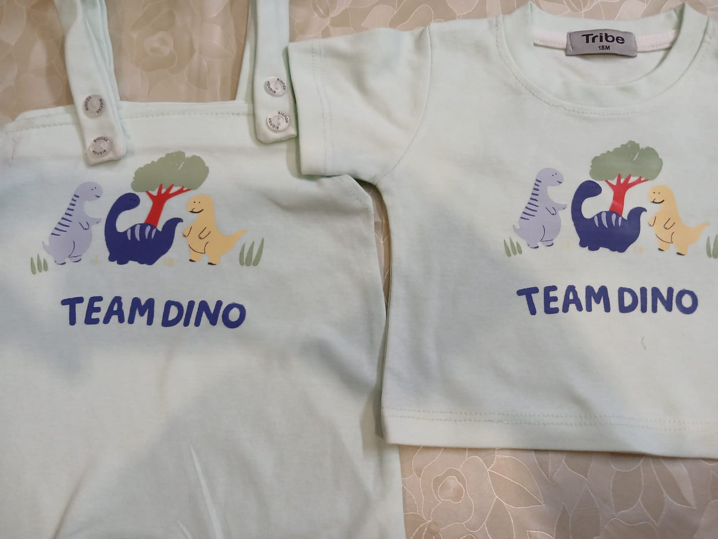 Toddler Cotton Dungaree Romper Set with T-Shirt –Dino