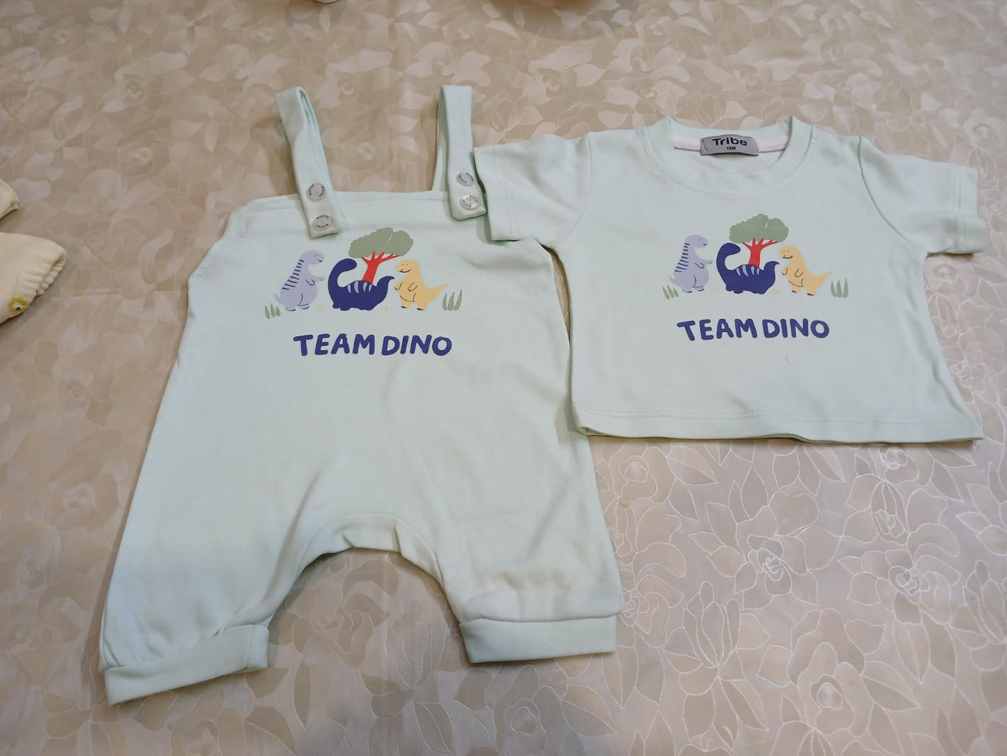 Toddler Cotton Dungaree Romper Set with T-Shirt –Dino