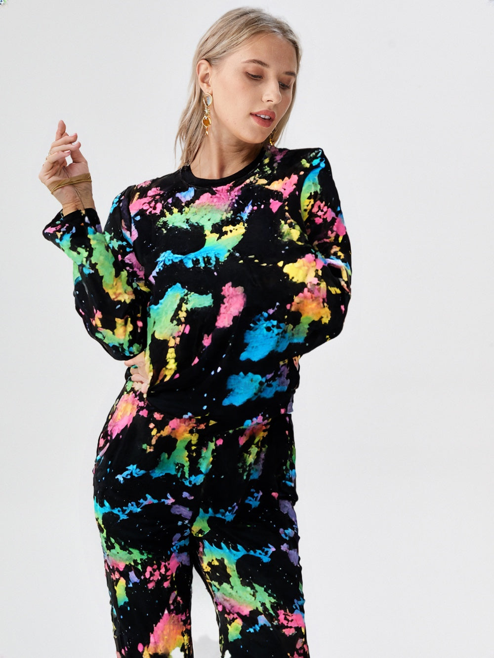 Tie-Dye Printed Fleece Fabric Ladies Suit (Cozy Wear)