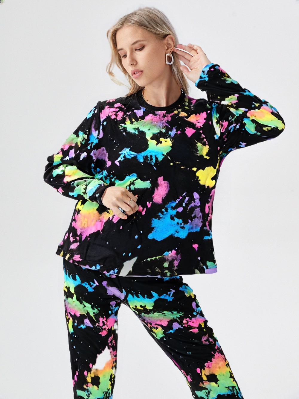 Tie-Dye Printed Fleece Fabric Ladies Suit (Cozy Wear)