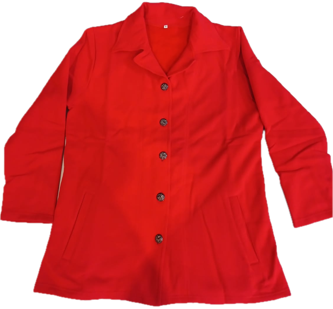 Women’s Winter Fleece Button-Up Long Coat – Red