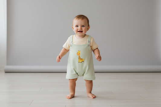 Toddler Cotton Dungaree Romper Set with T-Shirt – Giraffe