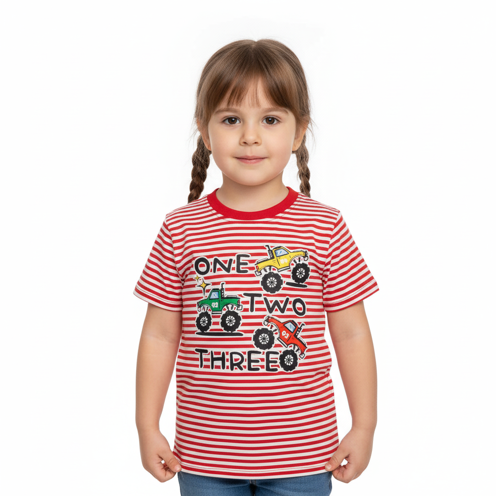 Trendy Striped Cotton T-Shirt  Unisex– Yarn Dyed Stretchable in Red and White stripes Unisex