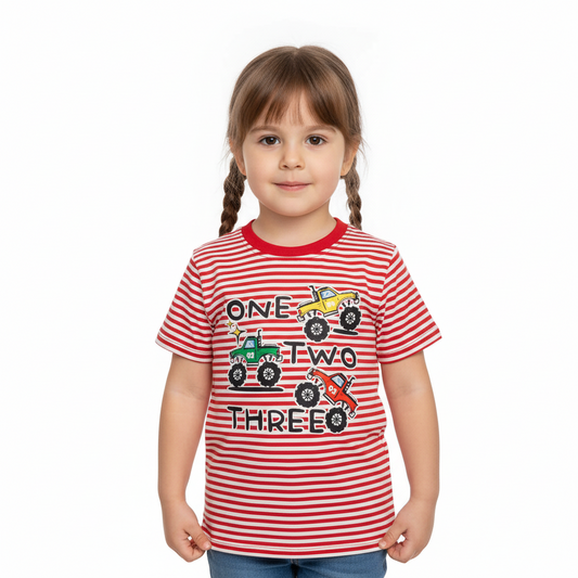 Trendy Striped Cotton T-Shirt  Unisex– Yarn Dyed Stretchable in Red and White stripes Unisex