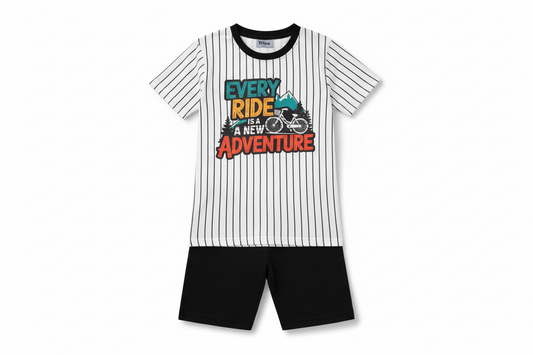 Striped Cotton T-Shirt Yarn Dyed Strechable– Short Sleeve Sports Print Tee with Black Short