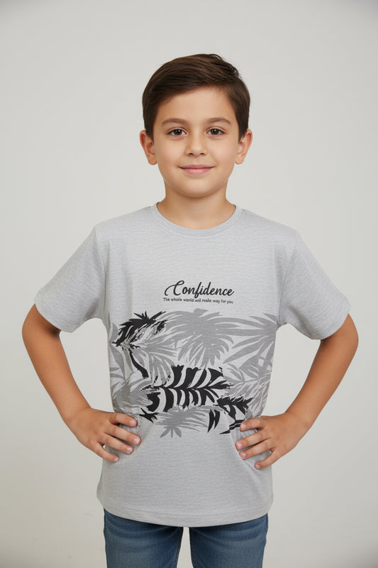 Heather Grey Cotton T-Shirt – Short Sleeve  Feel Free Print