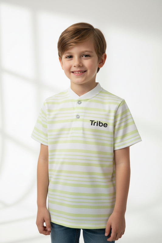 Striped Cotton T-Shirt – Short Sleeve  Stylish look  in parrot green and white stripes