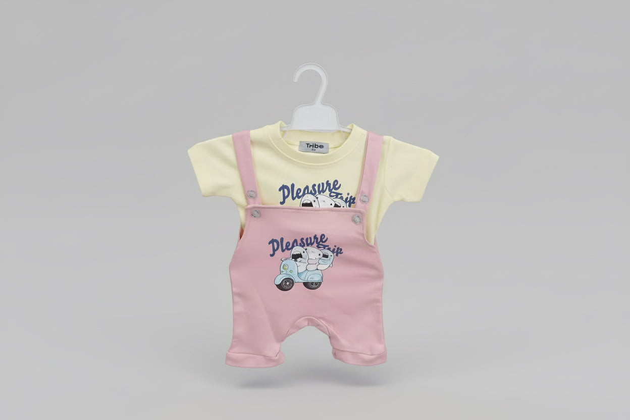 Toddler Cotton Dungaree Romper Set with T-Shirt –Pleasure