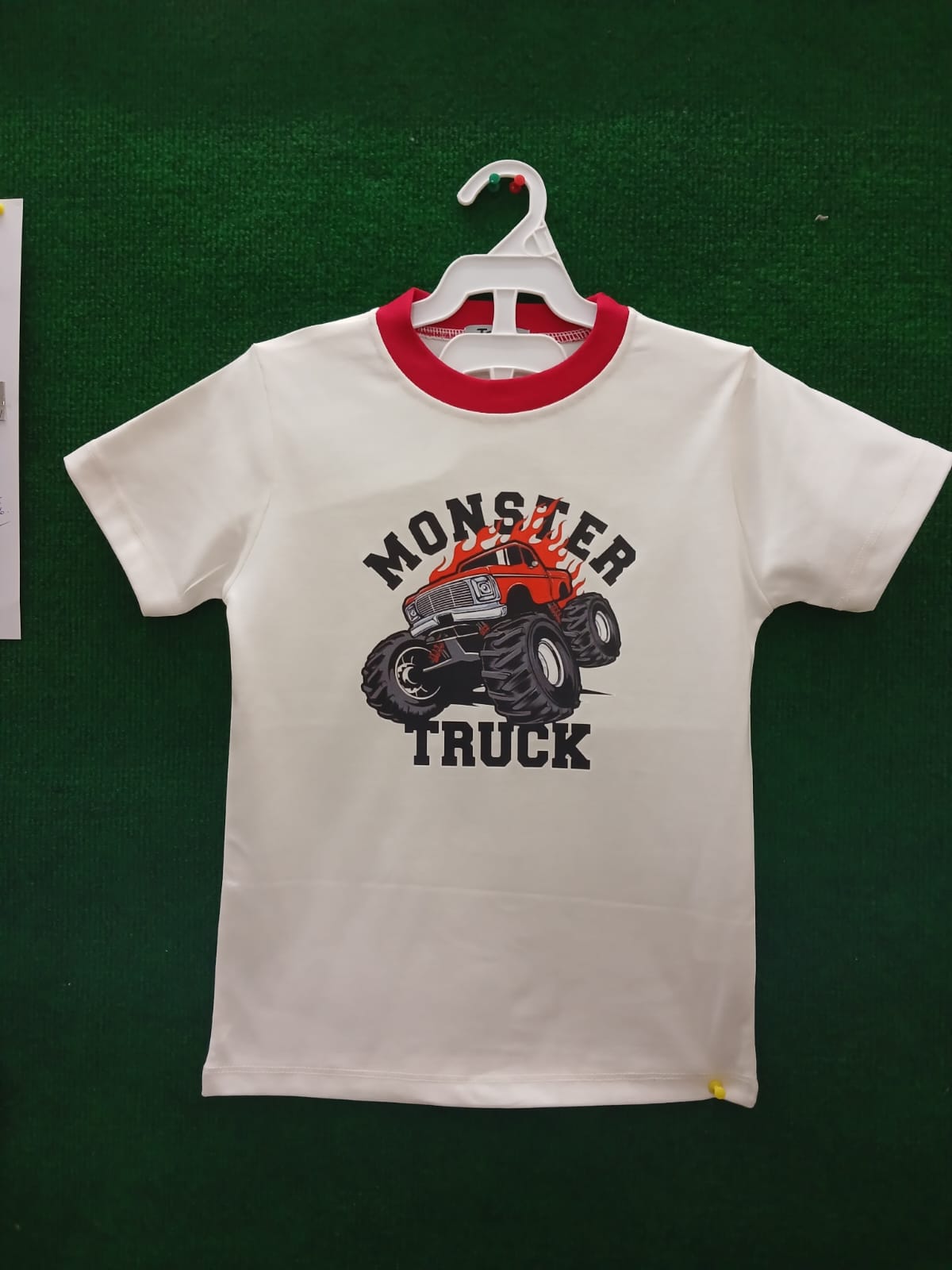 Cotton T-Shirt – Short Sleeve White Monster Truck Print