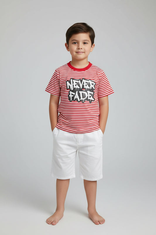 Trendy Striped Cotton T-Shirt With Short– Short Sleeve  Yarn Dyed Stretchable in Red and White