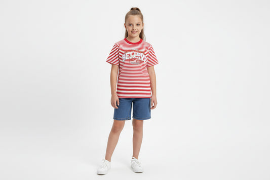 Trendy Striped Cotton T-Shirt  Unisex– Yarn Dyed Stretchable in Red and White stripes