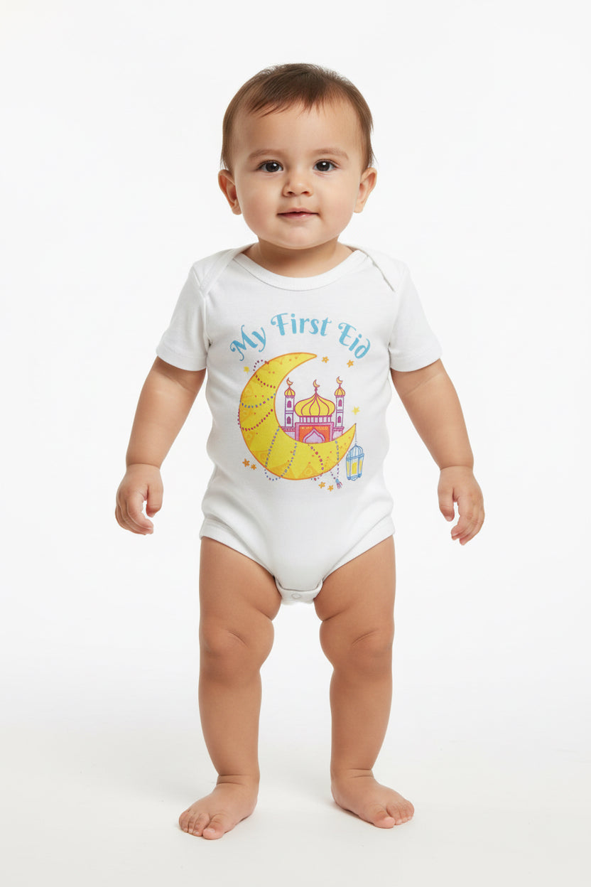 "MY FIRST EID" Cotton Romper – Short Sleeve Infant Bodysuit