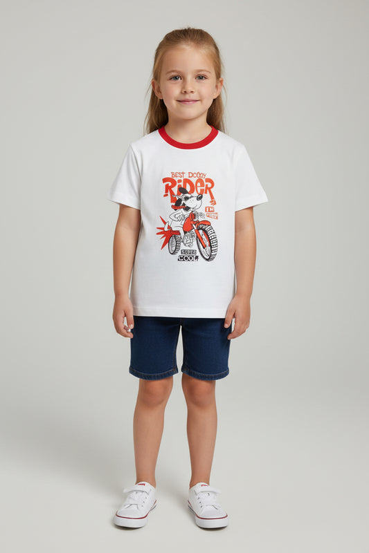 Cotton T-Shirt – Short Sleeve White Rider Print Unisex