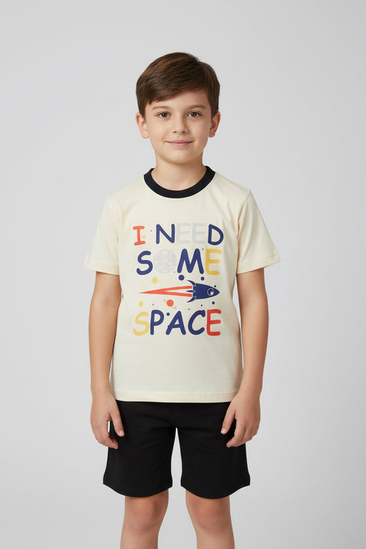 Cotton T-Shirt With Black Short– Short Sleeve I Need Some Space Print