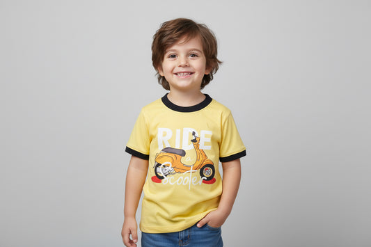 Cotton T-Shirt – Short Sleeve Yellow Scooter Print