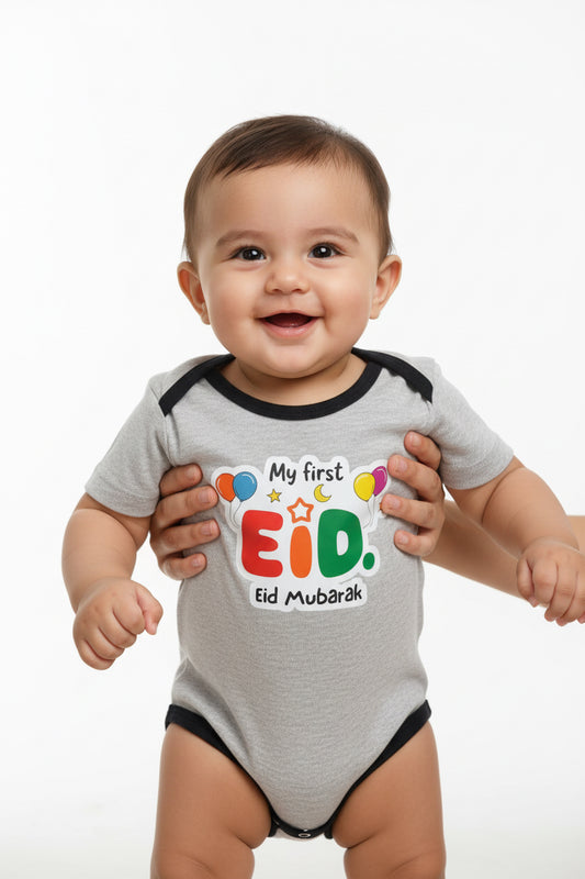 "MY FIRST EID" Cotton Romper – Short Sleeve Infant Bodysuit