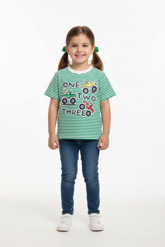 Trendy Striped Cotton T-Shirt  Unisex– Short Sleeve  Yarn Dyed Stretchable in Green and White stripes (Copy)