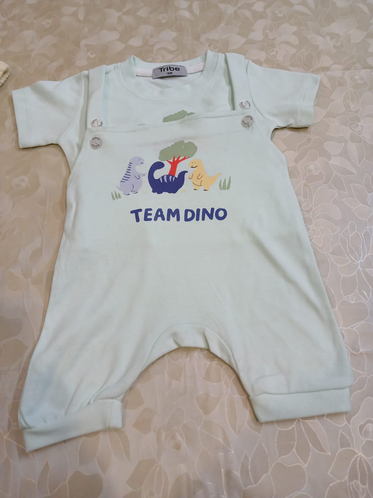 Toddler Cotton Dungaree Romper Set with T-Shirt –Dino