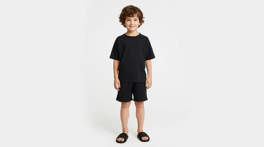 Children Black Cotton T-Shirt with Black Cotton Short– Kids Summer Set