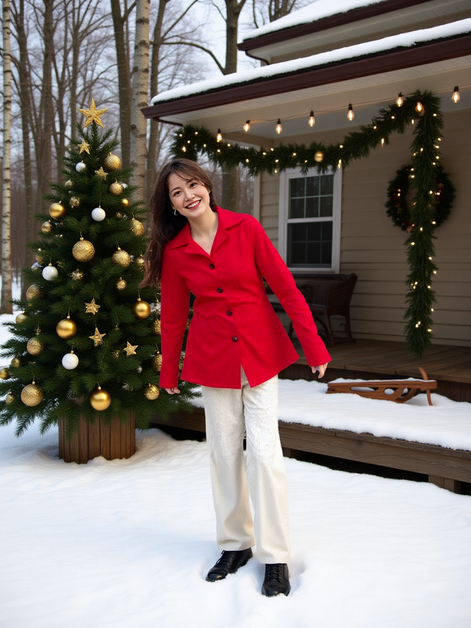 Women’s Winter Fleece Button-Up Long Coat – Red