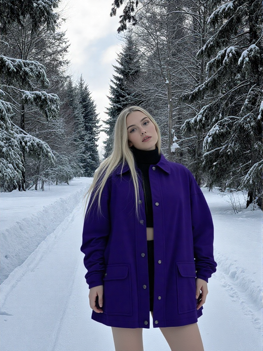 🟣 Premium Purple Snap-Button fleece Jacket(unisex)