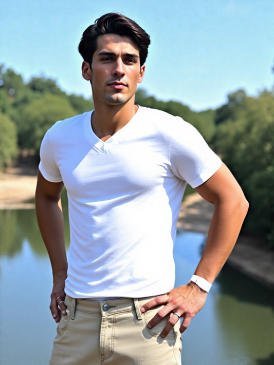 Rich Cotton White V-Neck T-Shirt: